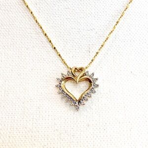 14k Gold Natural Diamond Heart Pendant on 20” 18k Gold over Sterling Twist Chain